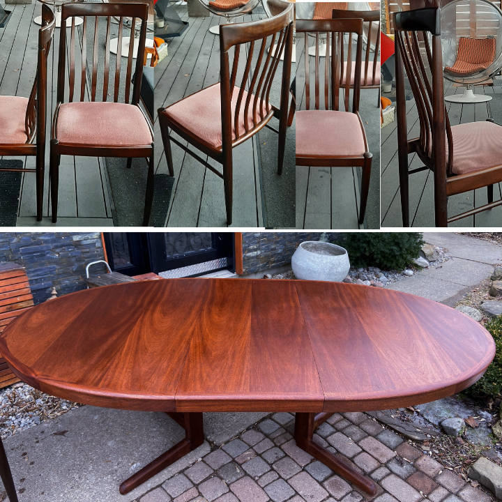 REFINISHED Danish MCM Mahogany Dining Table w 2 Leaves 65