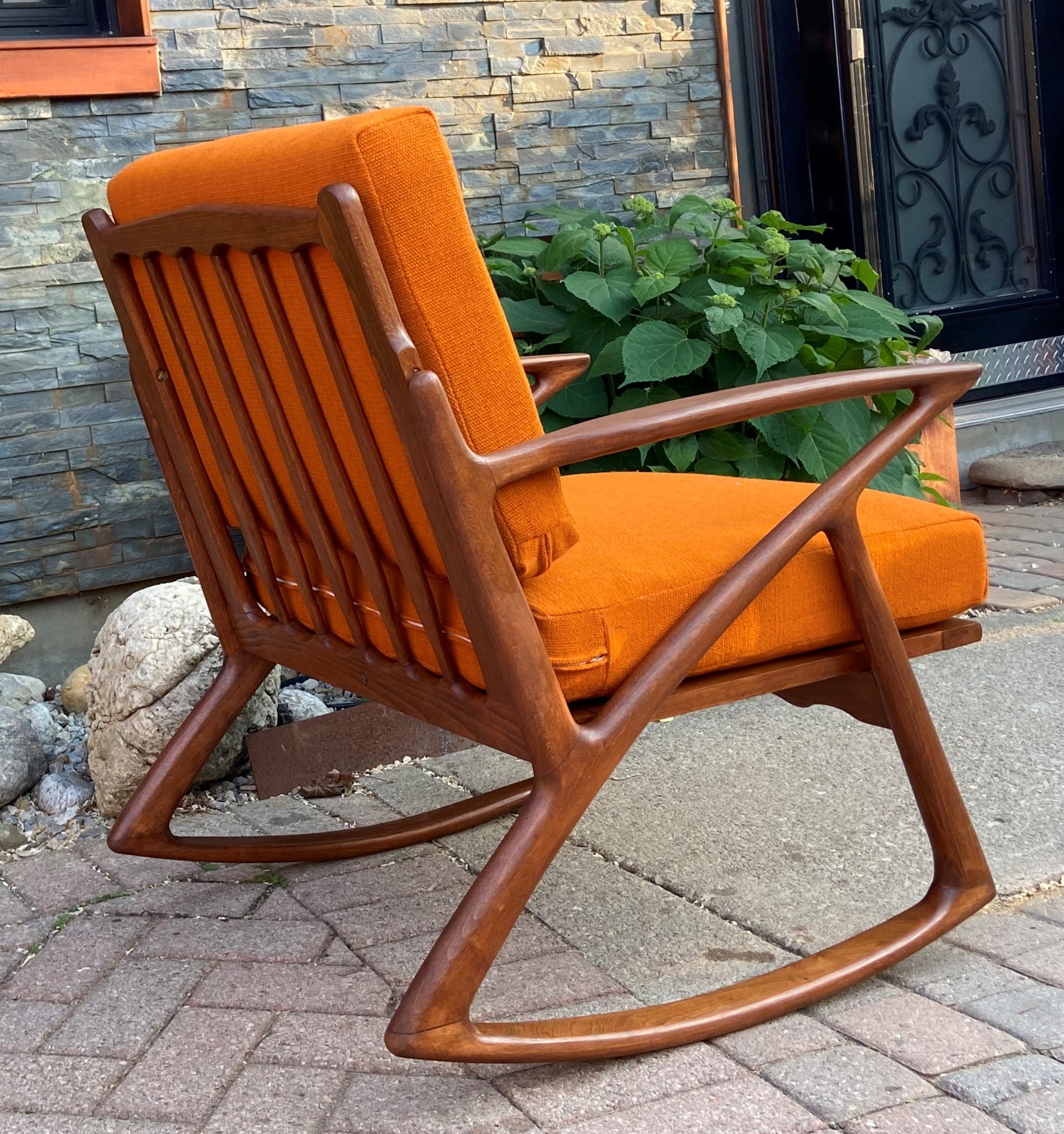 REFINISHED Italian Mid Century Modern Teak Rocking Chair w NEW CUSHION