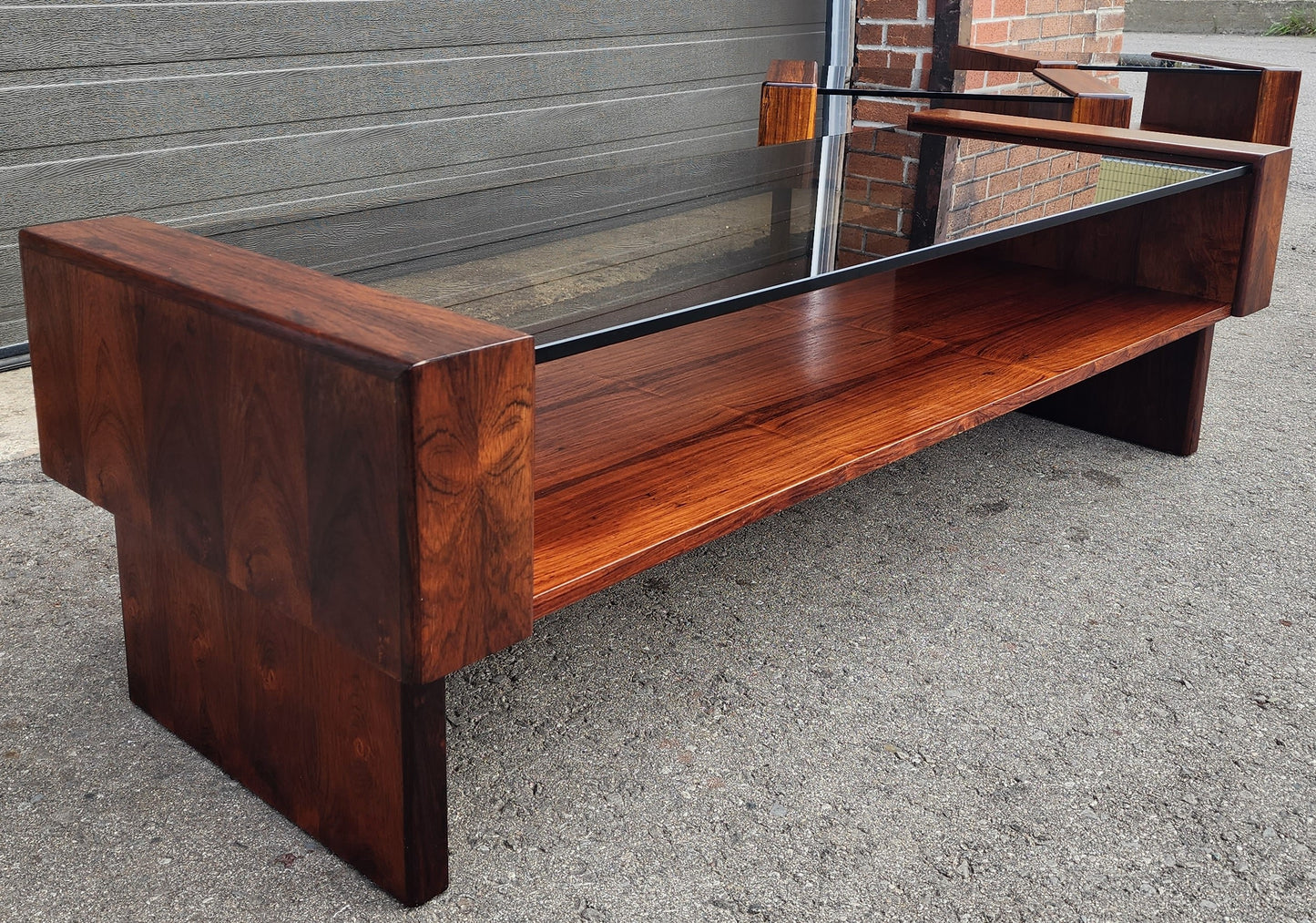 RESTORED Mid Century Modern Rosewood Coffee Table w Storage & Glass Top
