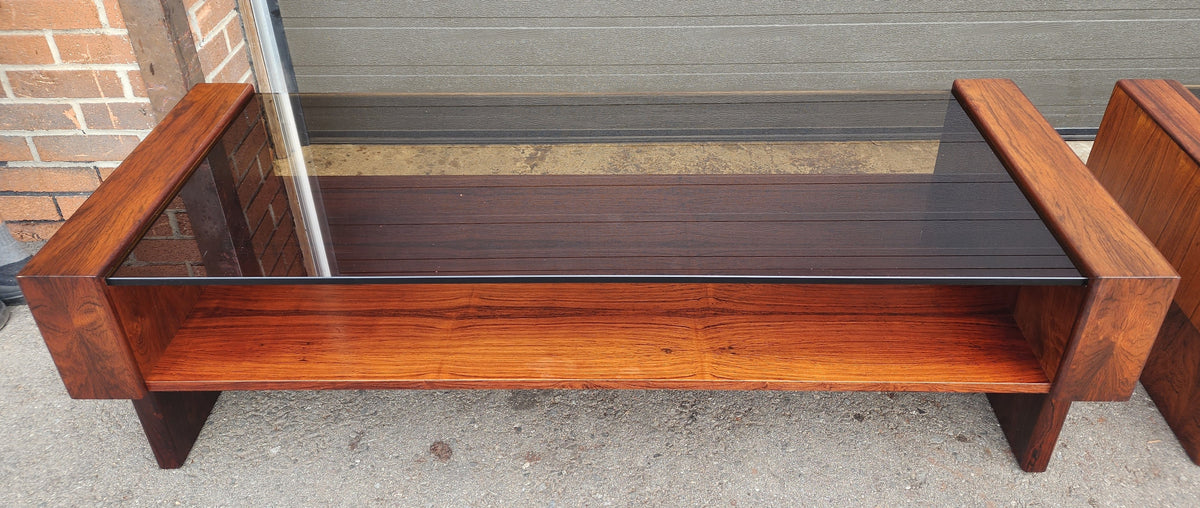 RESTORED Mid Century Modern Rosewood Coffee Table w Storage & Glass Top