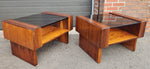 2 RESTORED Mid Century Modern Rosewood End Tables w Storage &  Glass Top 7