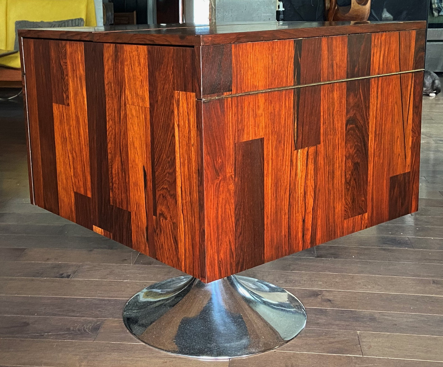 REFINISHED Mid Century Modern Rosewood Bar Cabinet on Tulip Base, Perfect