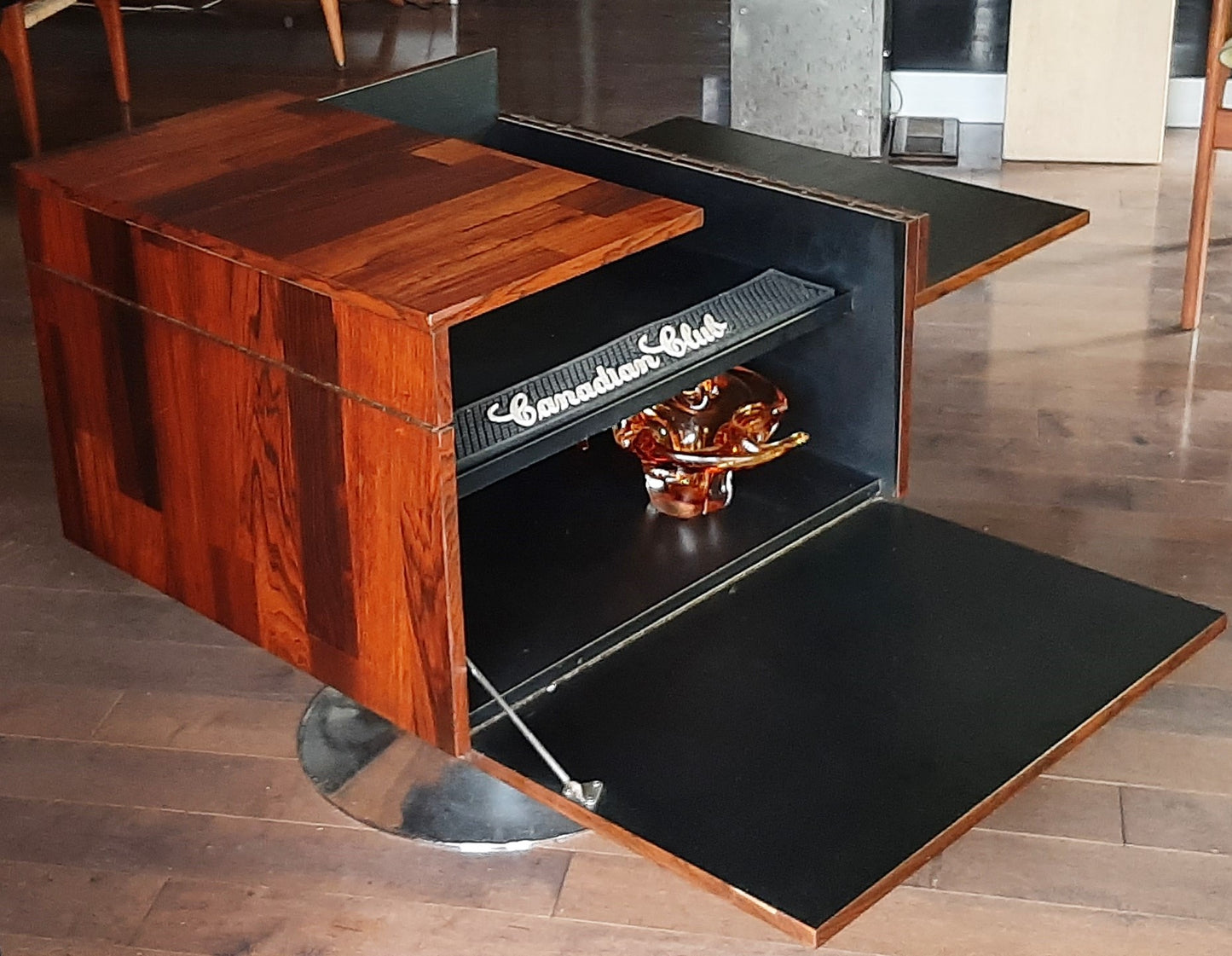 REFINISHED Mid Century Modern Rosewood Bar Cabinet on Tulip Base, Perfect