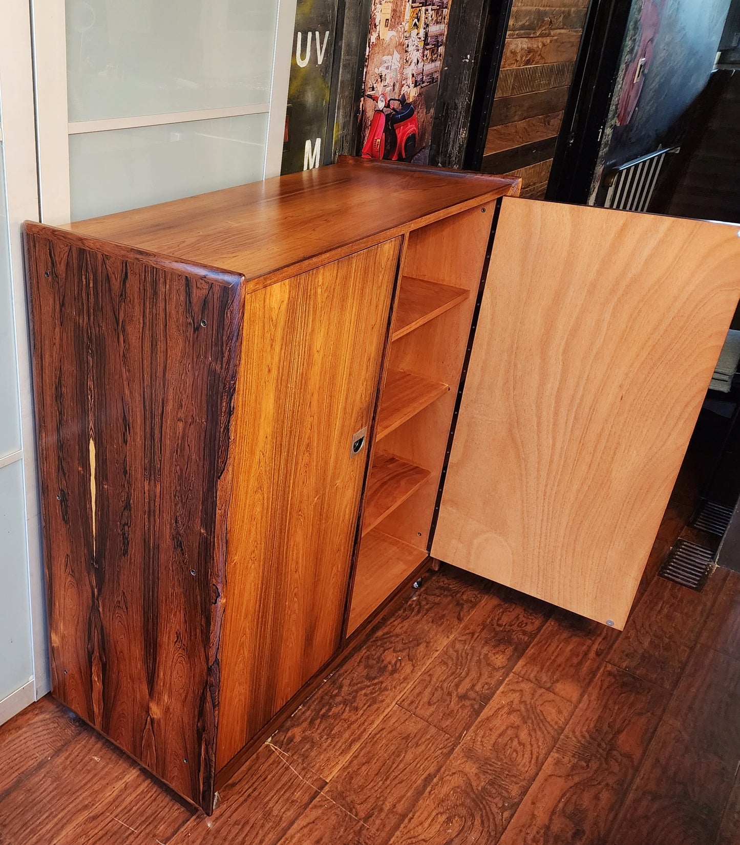 Mid Century Modern Rosewood Queen bed w nightstands, dresser & tallboy