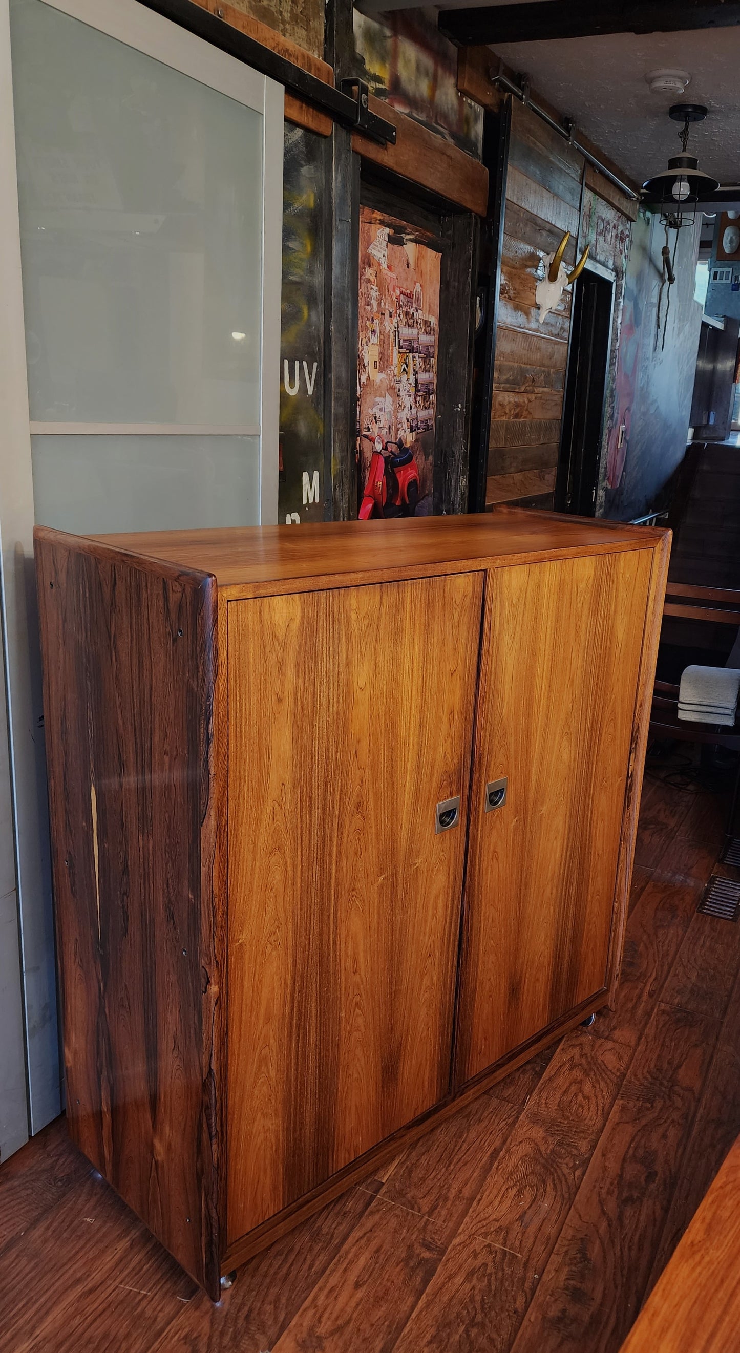 Mid Century Modern Rosewood Queen bed w nightstands, dresser & tallboy