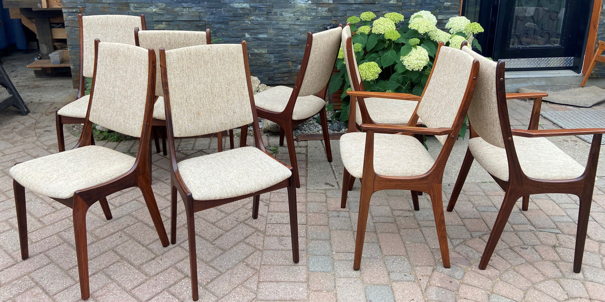 REFINISHED 8 Rosewood Danish Mid Century Modern Chairs by Kai Kristiansen, PERFECT