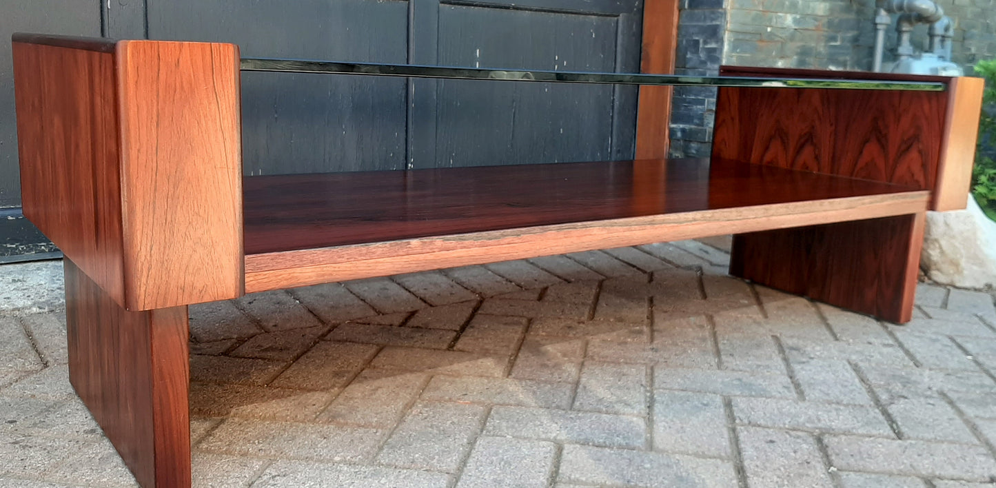 RESTORED MCM Rosewood Coffee Table with tinted glass top