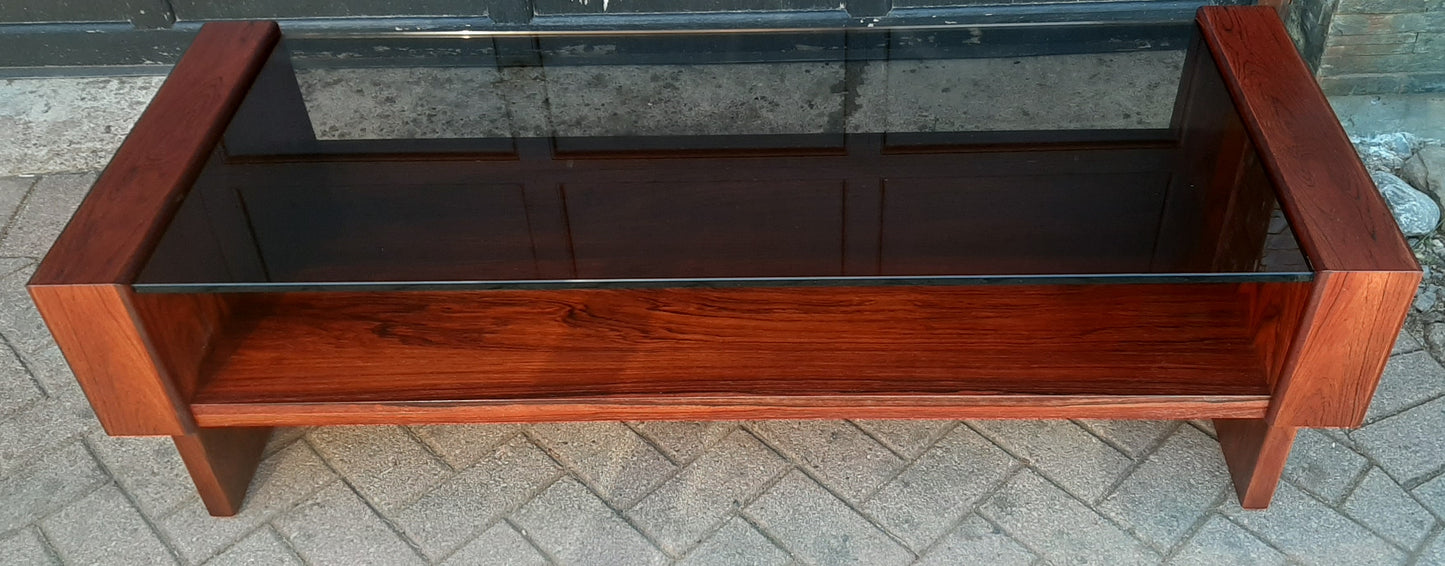 RESTORED MCM Rosewood Coffee Table with tinted glass top