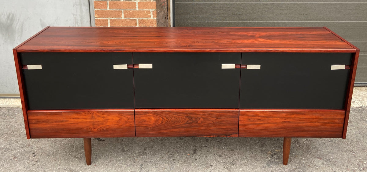 REFINISHED Mid Century Modern Rosewood Credenza w doors & drawers 73.5