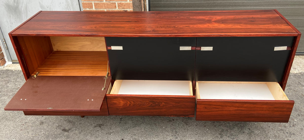 REFINISHED Mid Century Modern Rosewood Credenza w doors & drawers 73.5