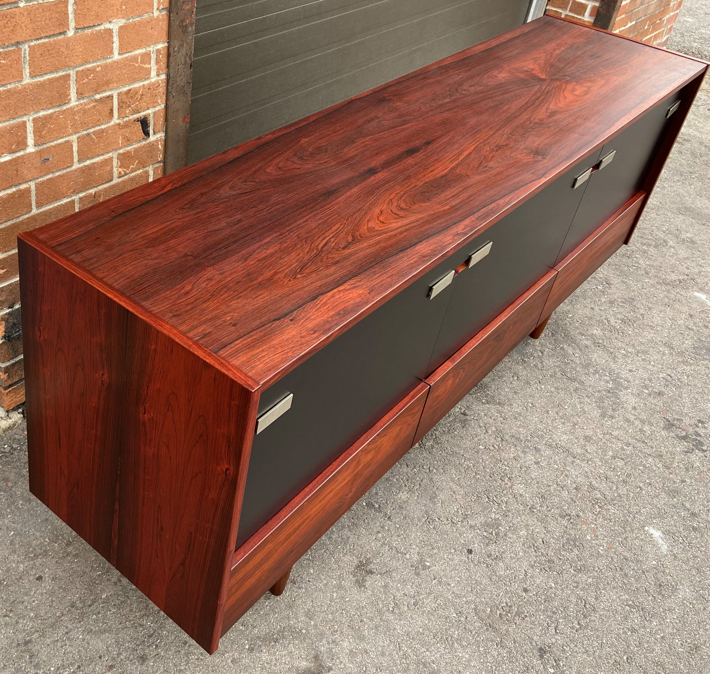 REFINISHED Mid Century Modern Rosewood Credenza w doors & drawers 73.5", Perfect