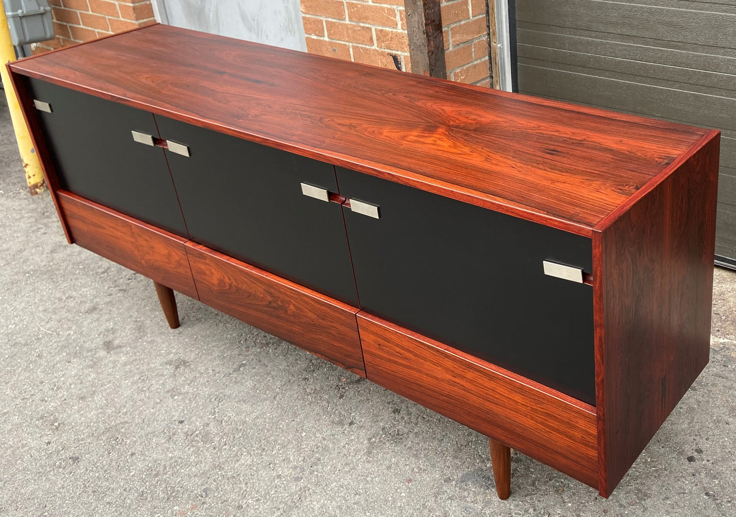REFINISHED Mid Century Modern Rosewood Credenza w doors & drawers 73.5", Perfect