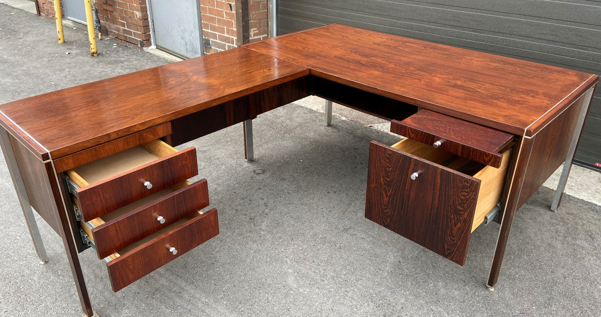REFINISHED MCM Executive Rosewood Desk L-Shaped by H.Miller for Biltrite