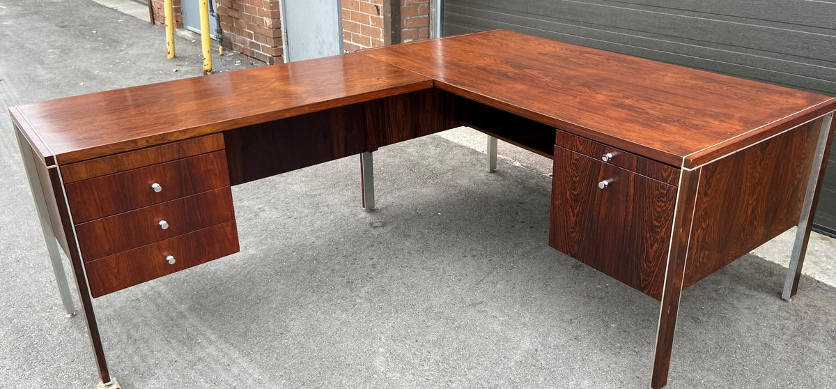REFINISHED MCM Executive Rosewood Desk L-Shaped by H.Miller for Biltrite
