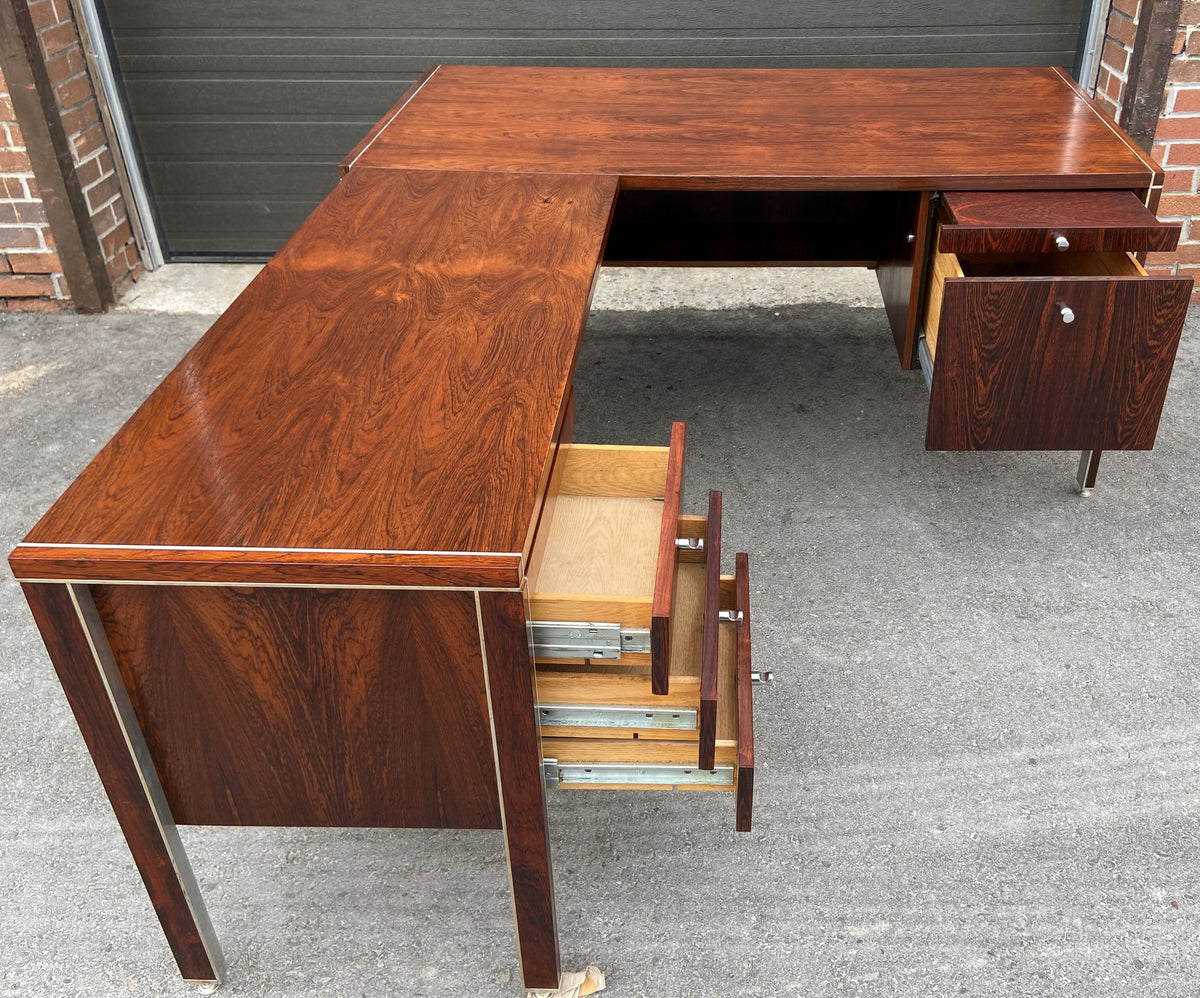REFINISHED MCM Executive Rosewood Desk L-Shaped by H.Miller for Biltrite