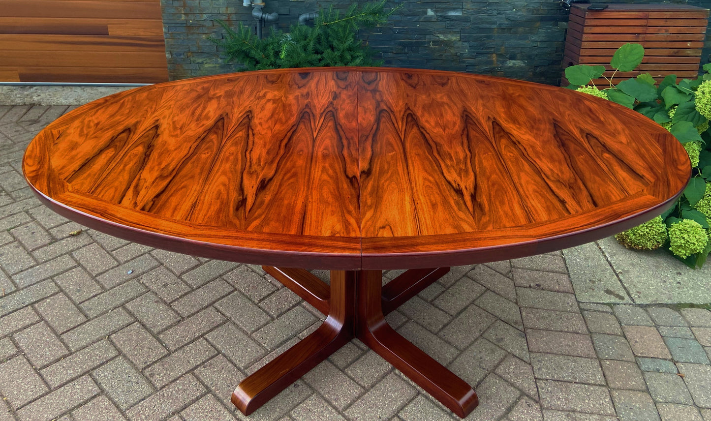 RESTORED Danish Mid Century Modern Rosewood Table Oval w 2 leaves by Skovby 71"-110", MINT