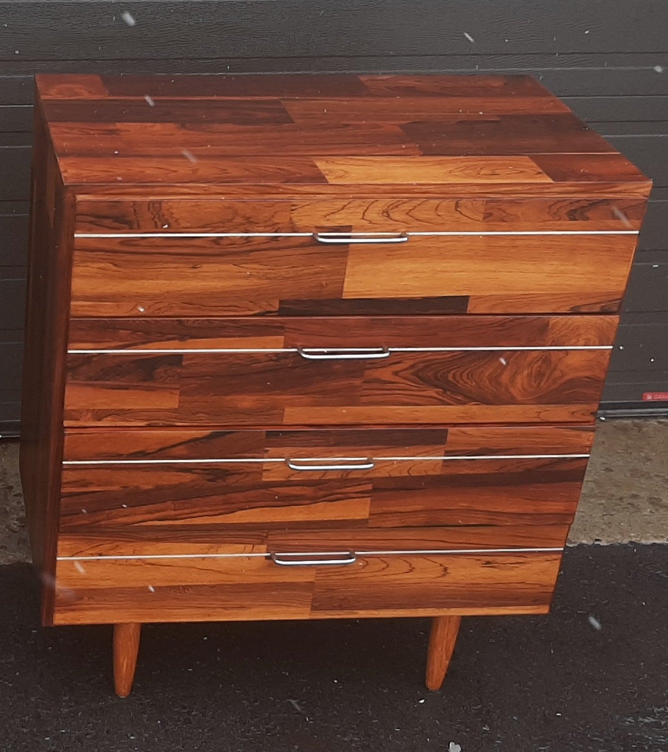 REFINISHED MCM Rosewood Patchwork Cabinet with 4 drawers 28", perfect