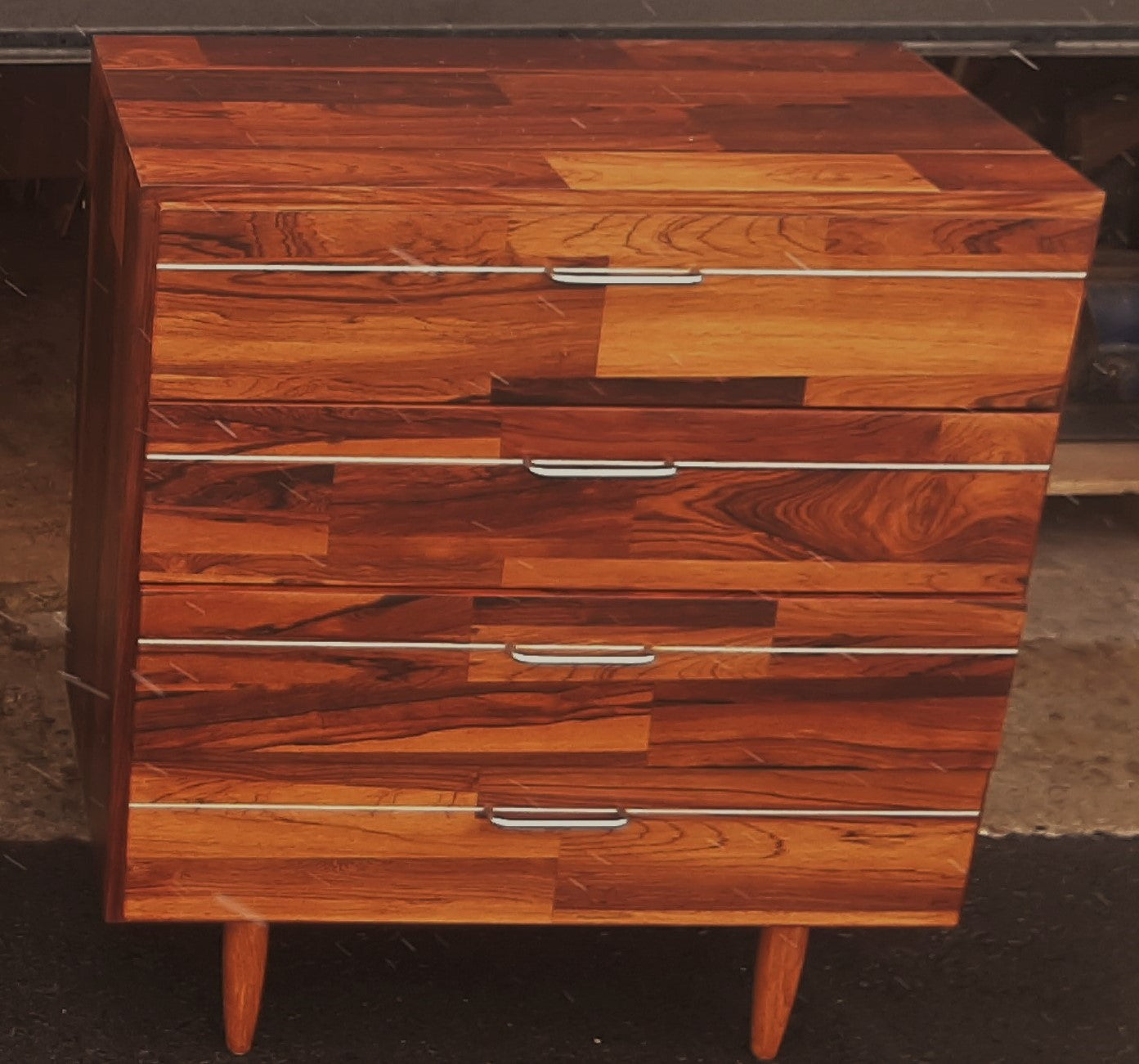 REFINISHED MCM Rosewood Patchwork Cabinet with 4 drawers 28", perfect