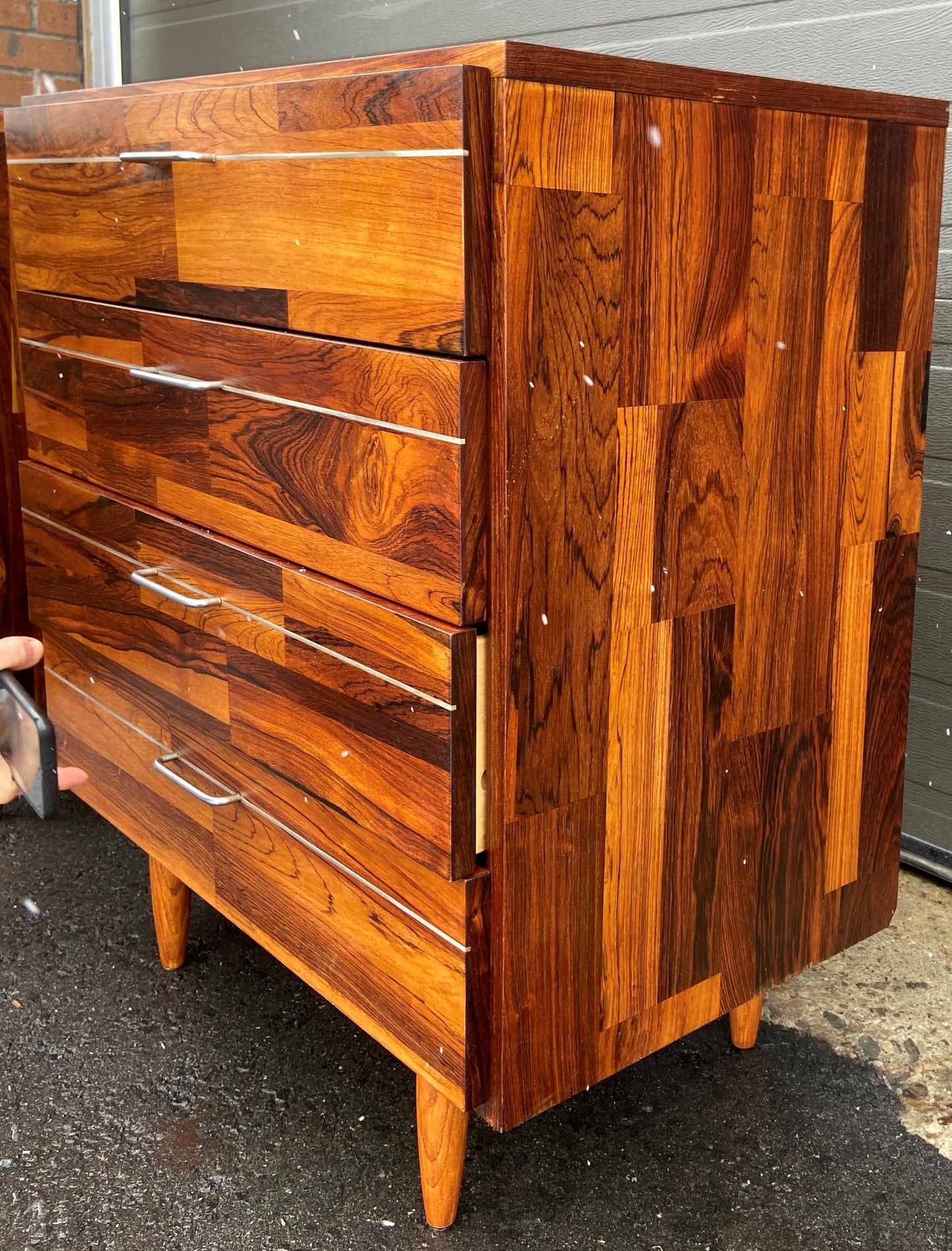 REFINISHED MCM Rosewood Patchwork Cabinet with 4 drawers 28", perfect