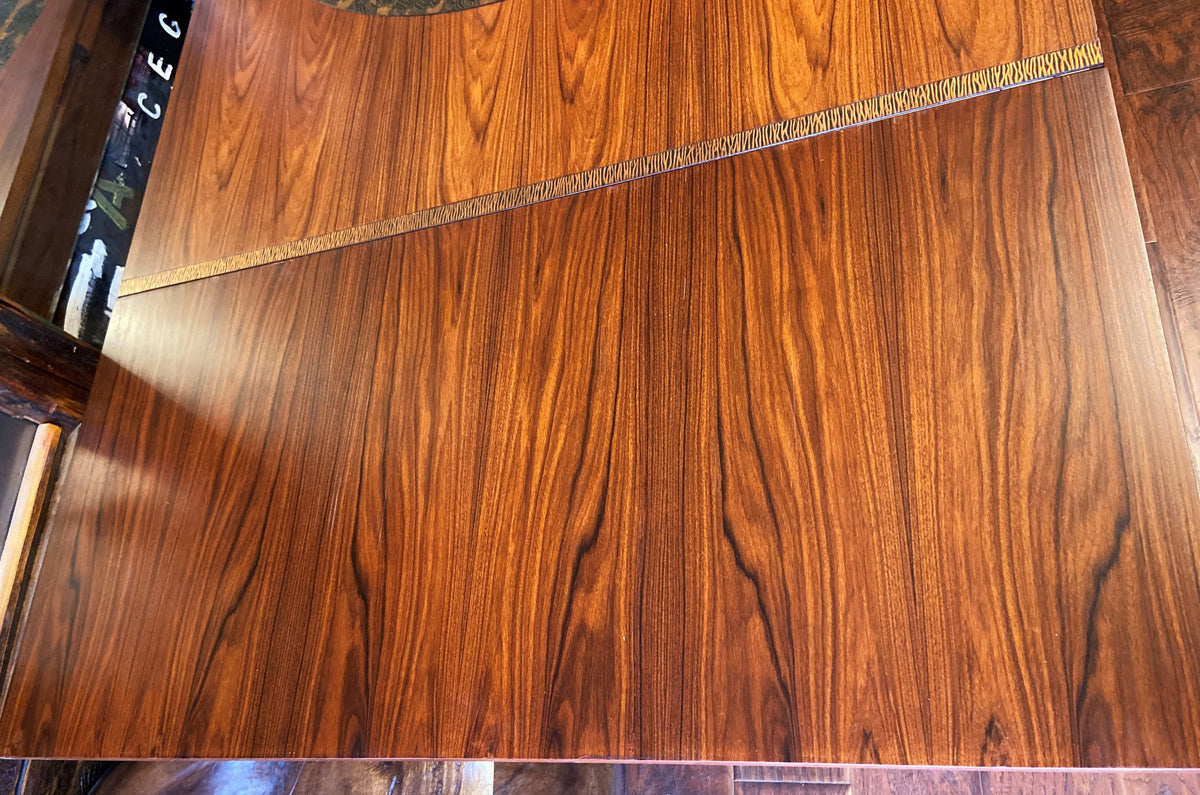 REFINISHED MCM Rosewood Draw Leaf Table with copper inlay  60