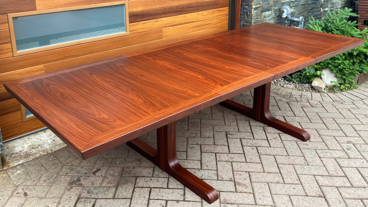 REFINISHED Mid Century Modern Rosewood Table w 2 Leaves, 64.5