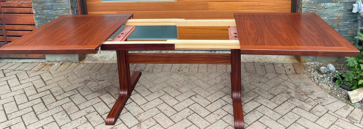 REFINISHED Mid Century Modern Rosewood Table w 2 Leaves, 64.5