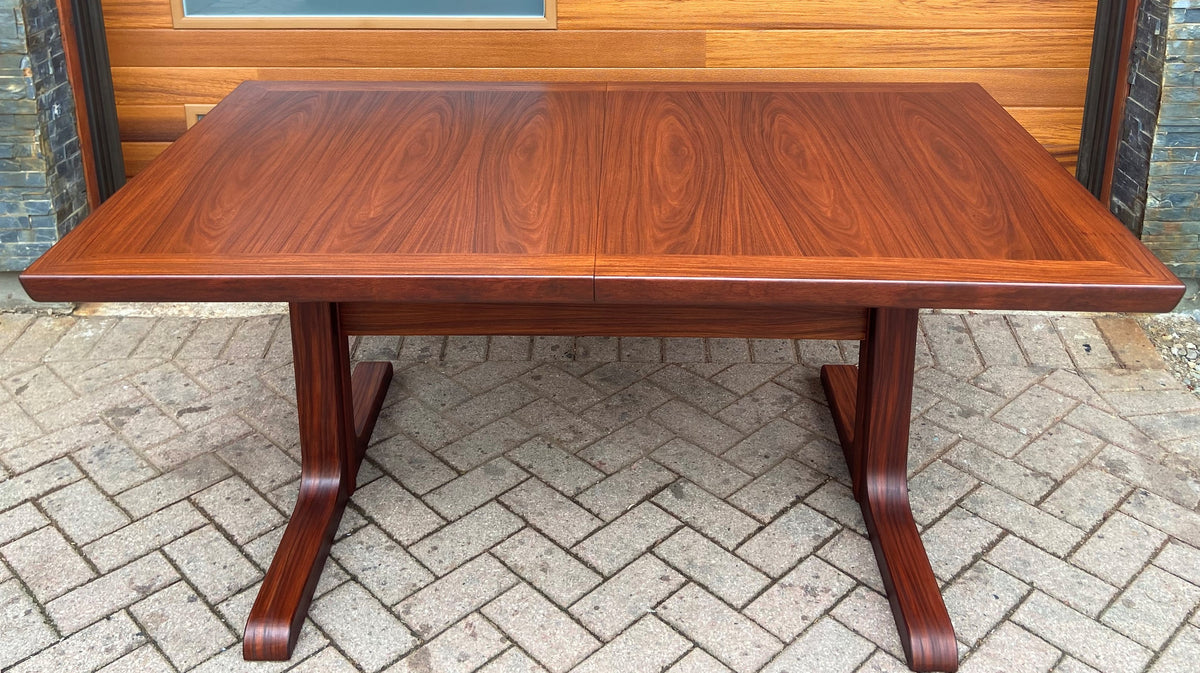 REFINISHED Mid Century Modern Rosewood Table w 2 Leaves, 64.5