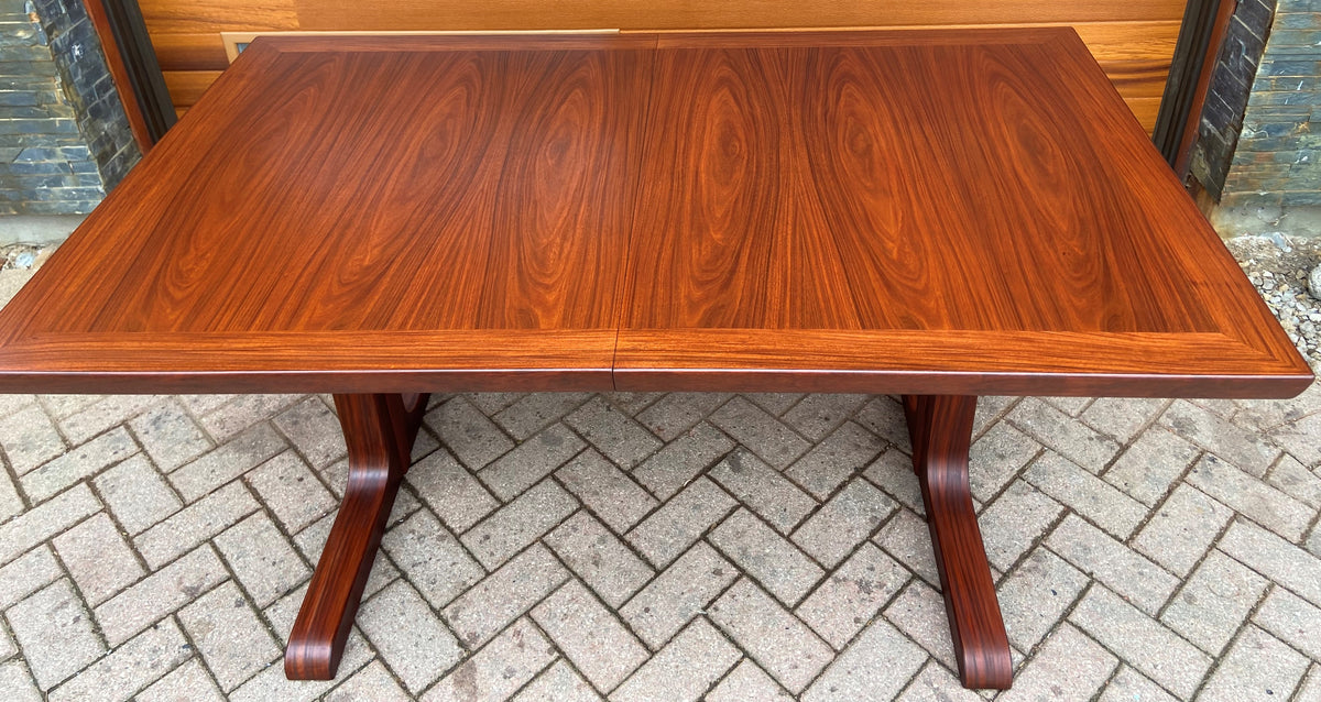 REFINISHED Mid Century Modern Rosewood Table w 2 Leaves, 64.5