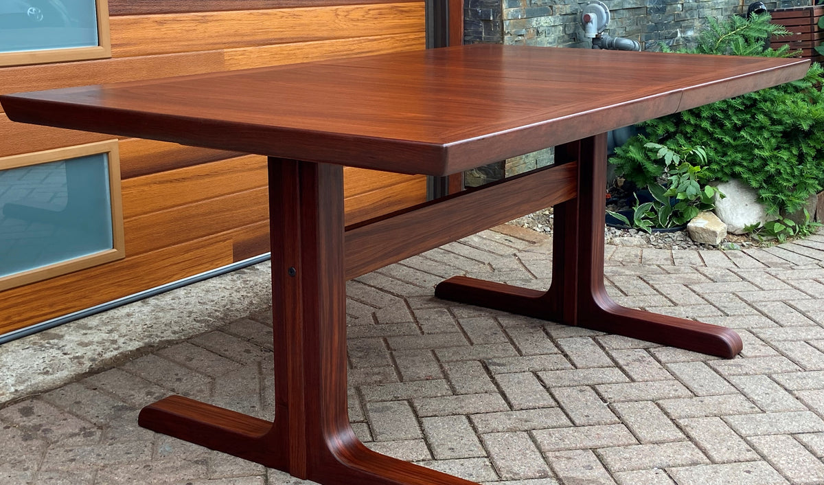 REFINISHED Mid Century Modern Rosewood Table w 2 Leaves, 64.5