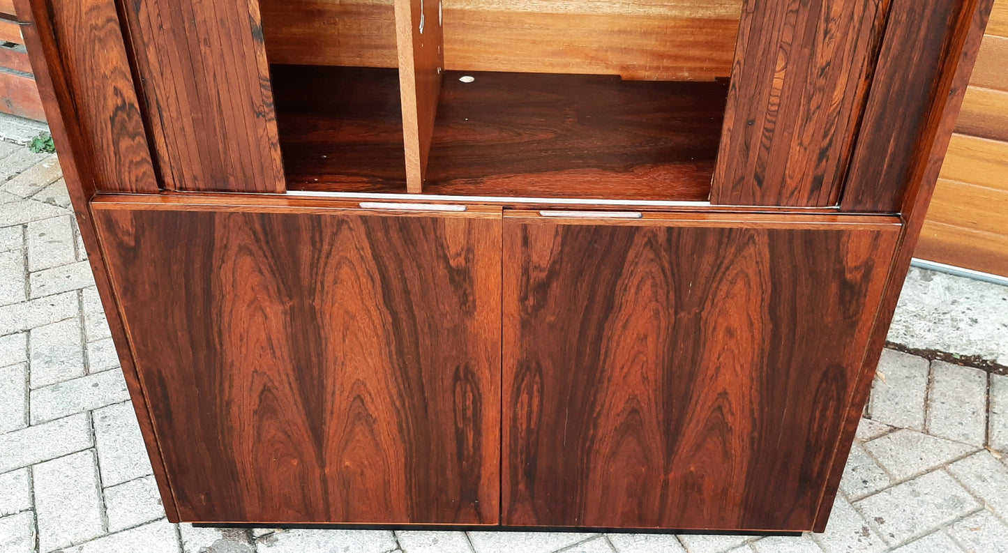 Restored Mid Century Modern Brazilian rosewood cabinet w tambour doors, Perfect