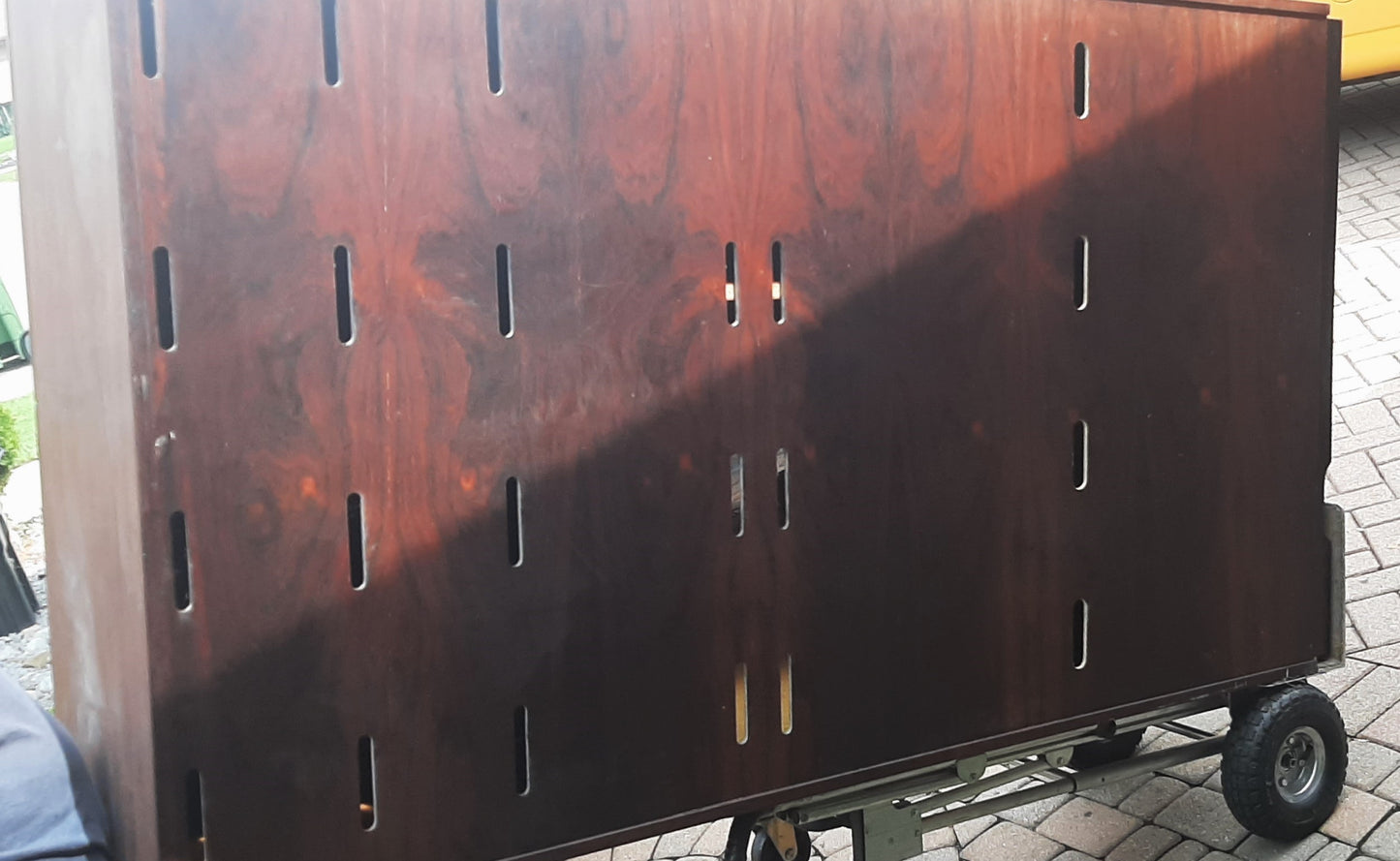 Restored Mid Century Modern Brazilian rosewood cabinet w tambour doors, Perfect