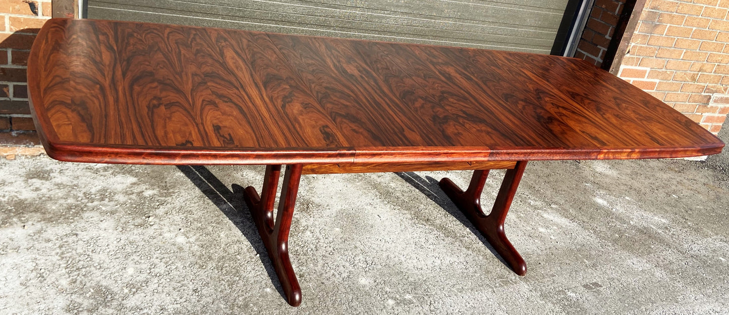 REFINISHED Large Mid Century Modern Rosewood Table Selfstoring, 66"-105", PERFECT