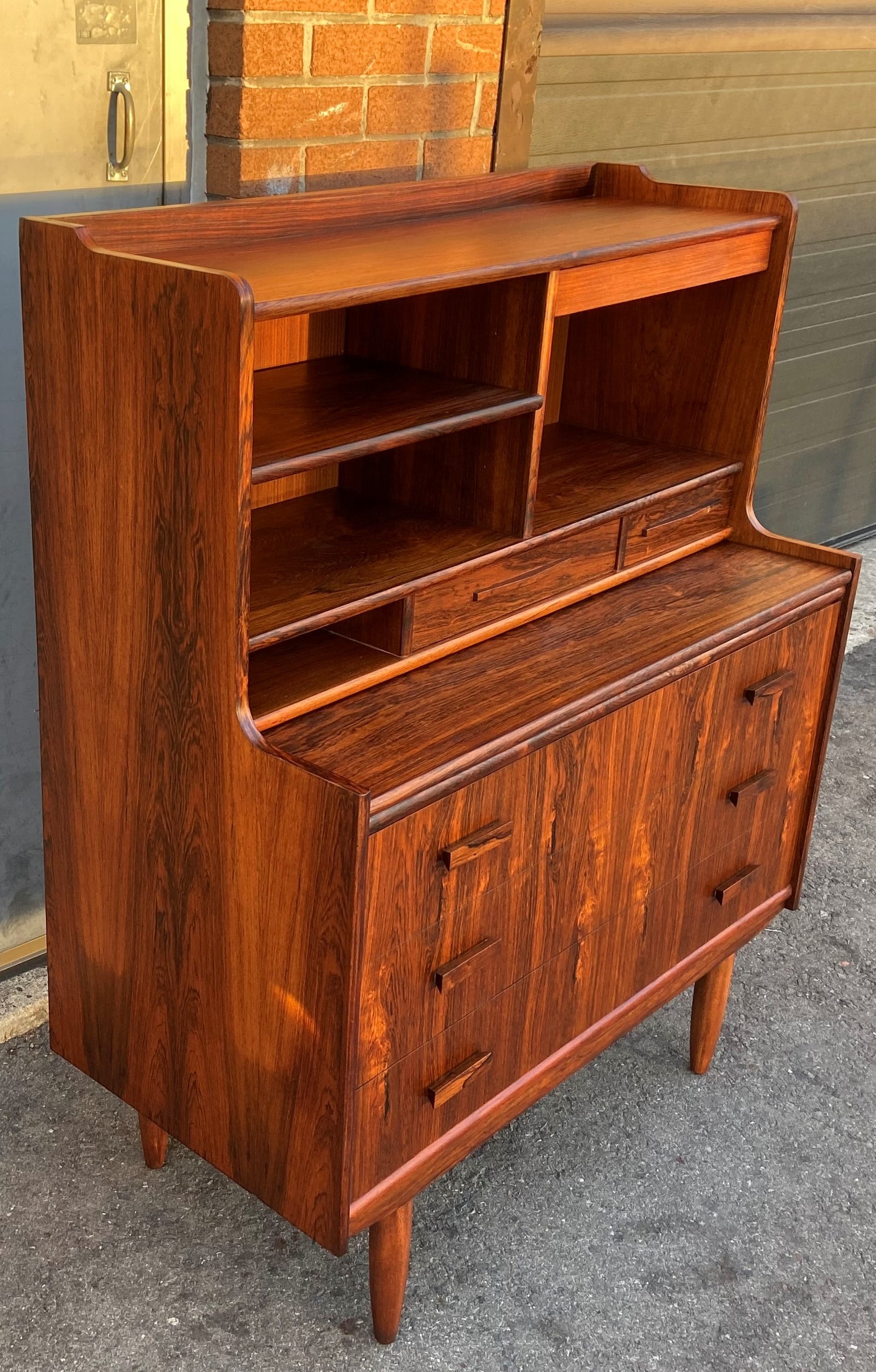REFINISHED Danish Mid Century Modern Rosewood Vanity or Secretary Desk