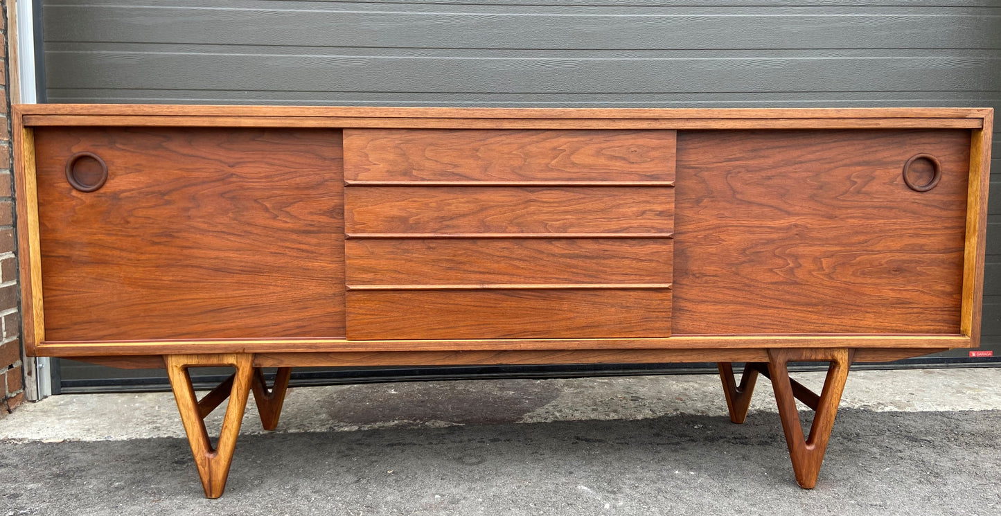 REFINISHED MCM Walnut Sideboard TV Media Console 70"