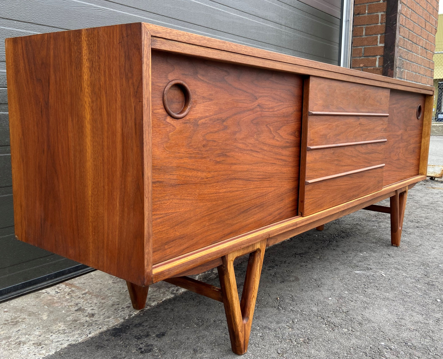 REFINISHED MCM Walnut Sideboard TV Media Console 70"