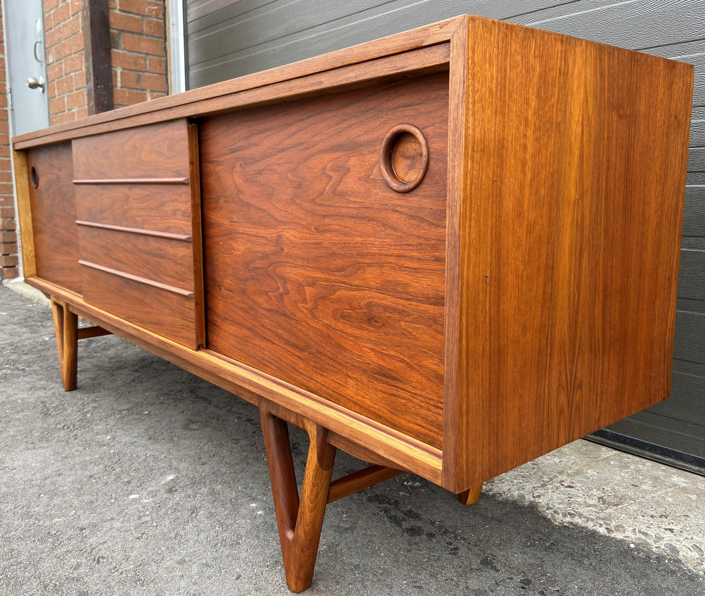 REFINISHED MCM Walnut Sideboard TV Media Console 70"