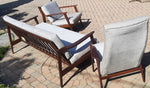REFINISHED Mid Century Modern 3-Seater Sofa & 2 Lounge chairs NEW CUSHIONS in Knoll stain resistant grey fabric 2