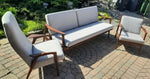 REFINISHED Mid Century Modern 3-Seater Sofa & 2 Lounge chairs NEW CUSHIONS in Knoll stain resistant grey fabric 3