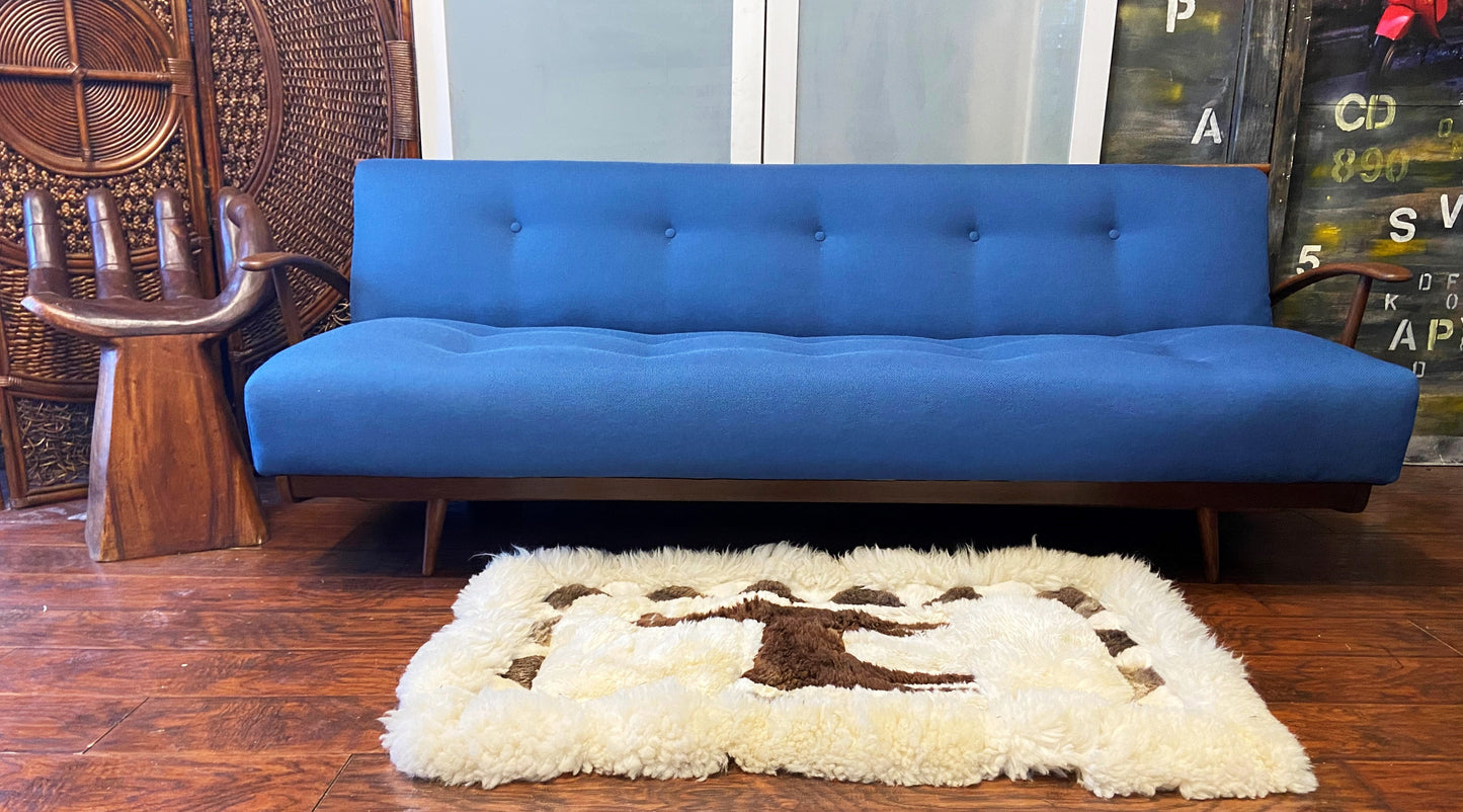 REFINISHED REUPHOLSTERED Mid Century Modern Folding Sofa - Bed