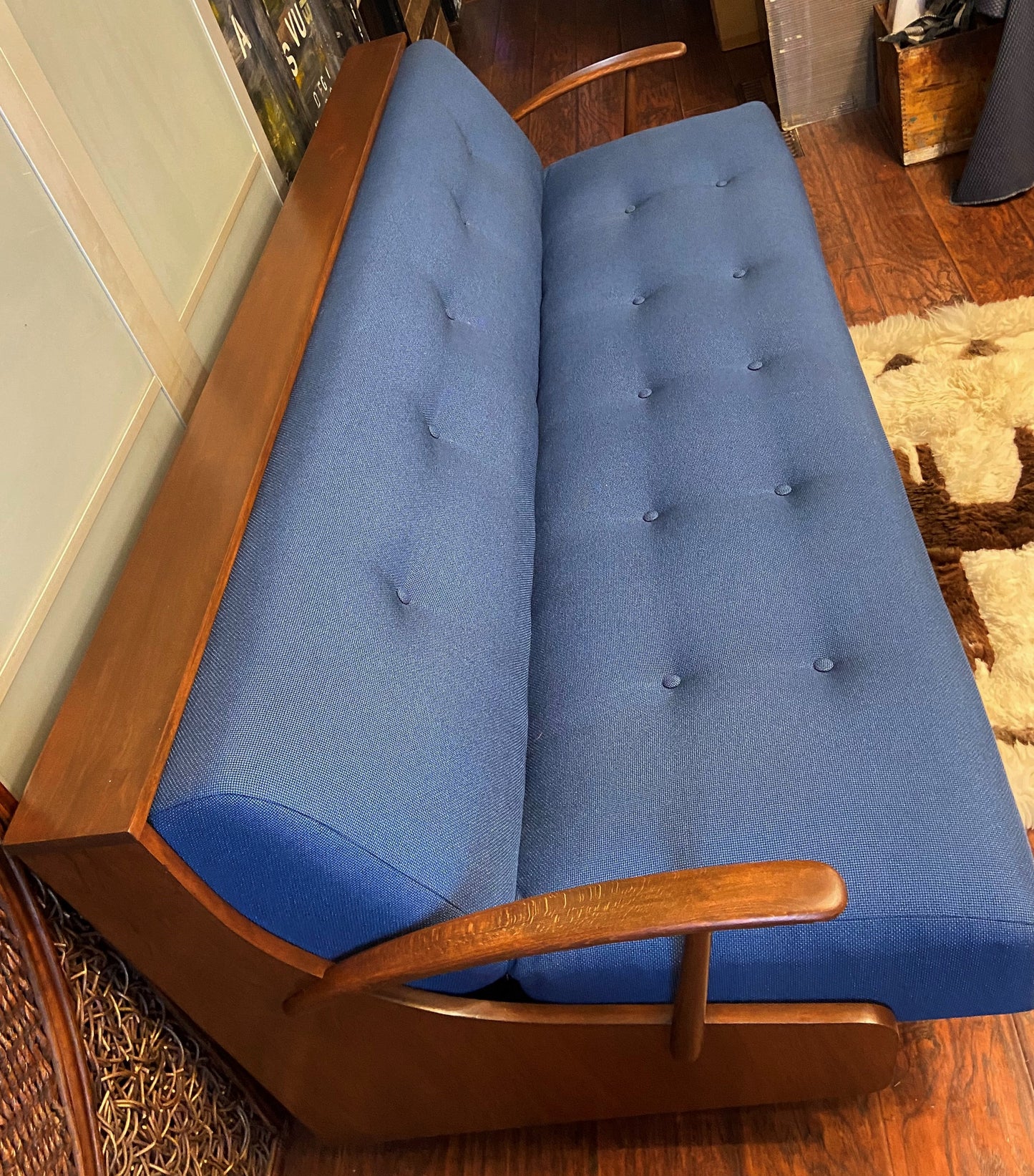 REFINISHED REUPHOLSTERED Mid Century Modern Folding Sofa - Bed