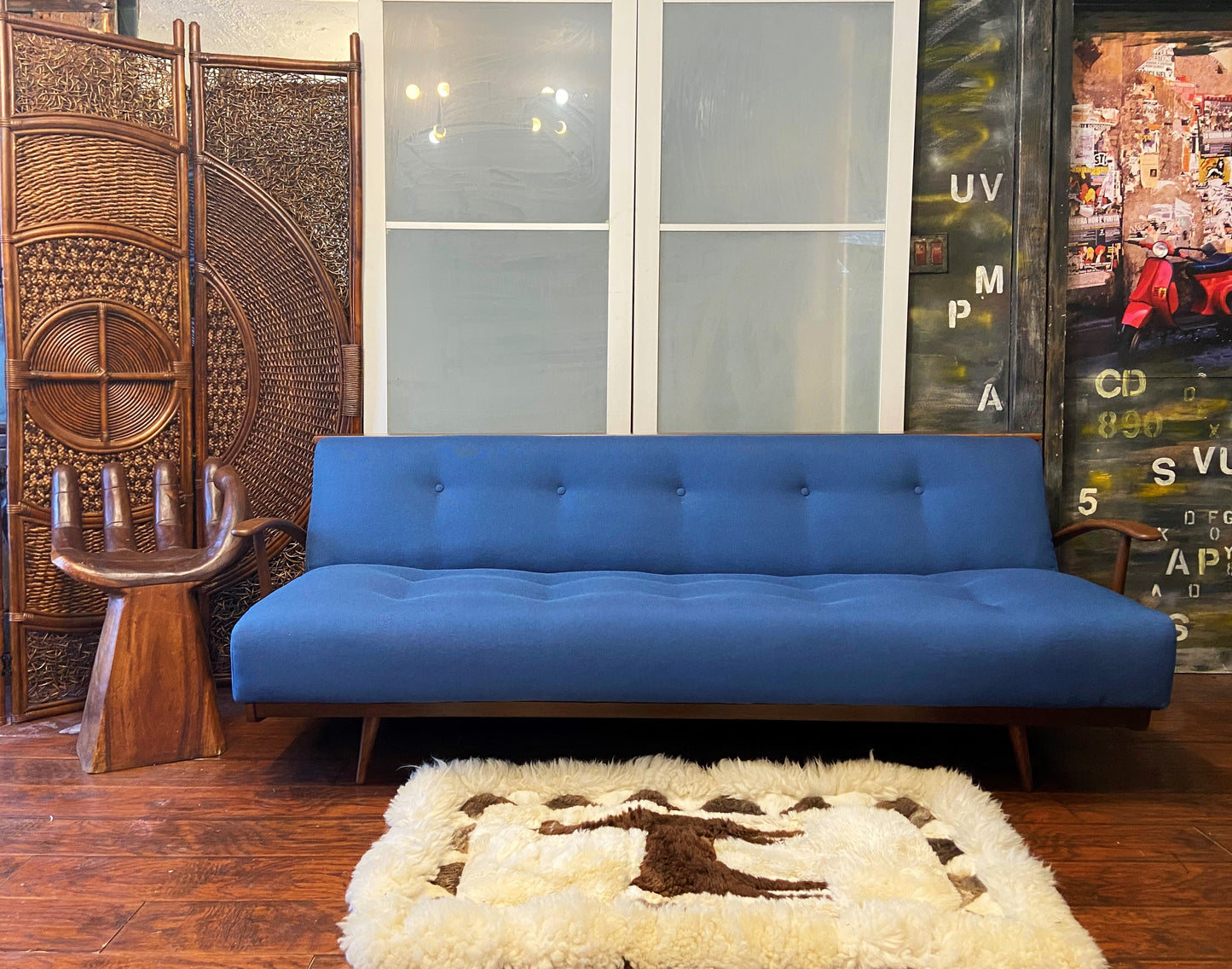 REFINISHED REUPHOLSTERED Mid Century Modern Folding Sofa - Bed