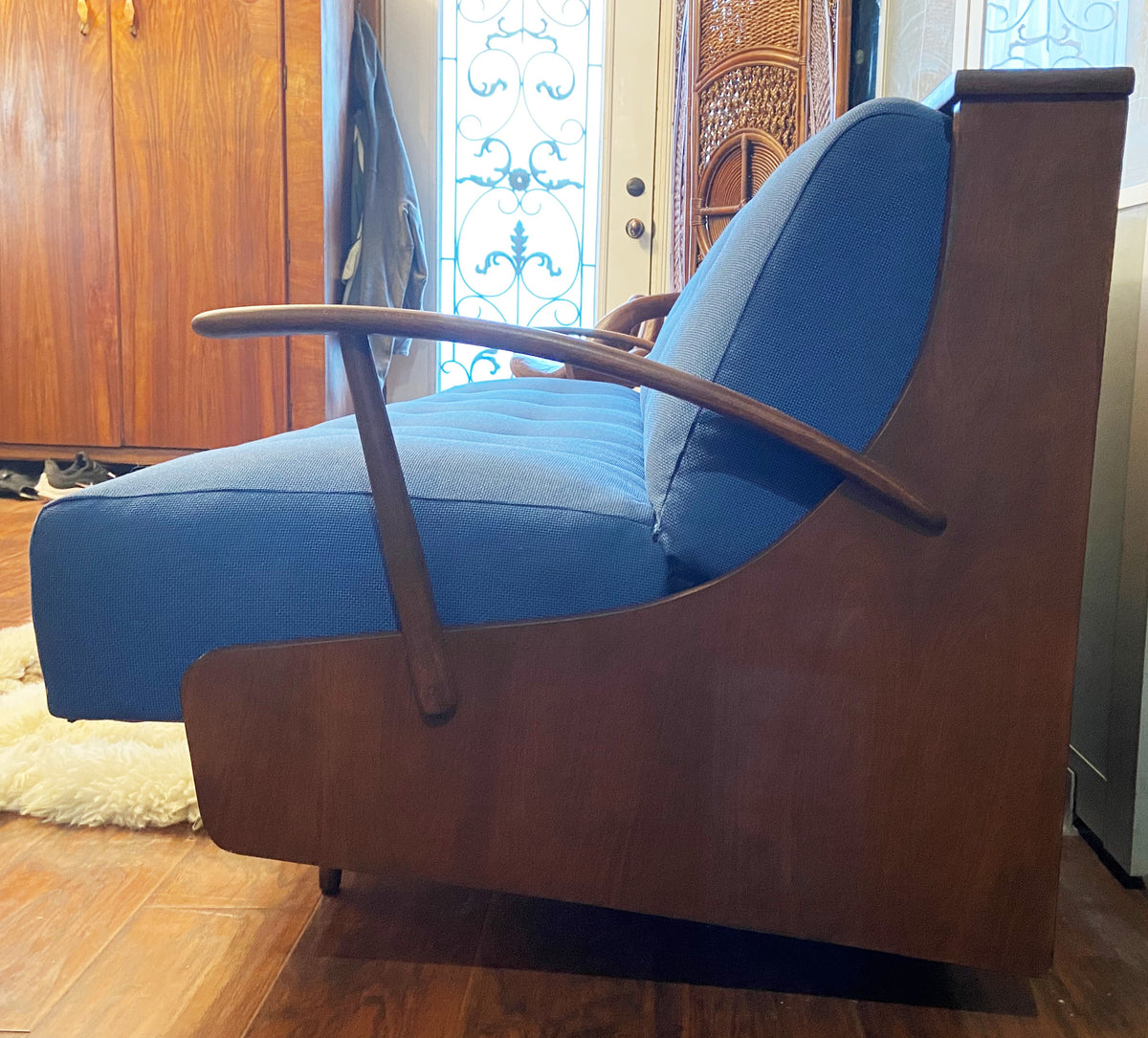 REFINISHED REUPHOLSTERED Mid Century Modern Folding Sofa - Bed