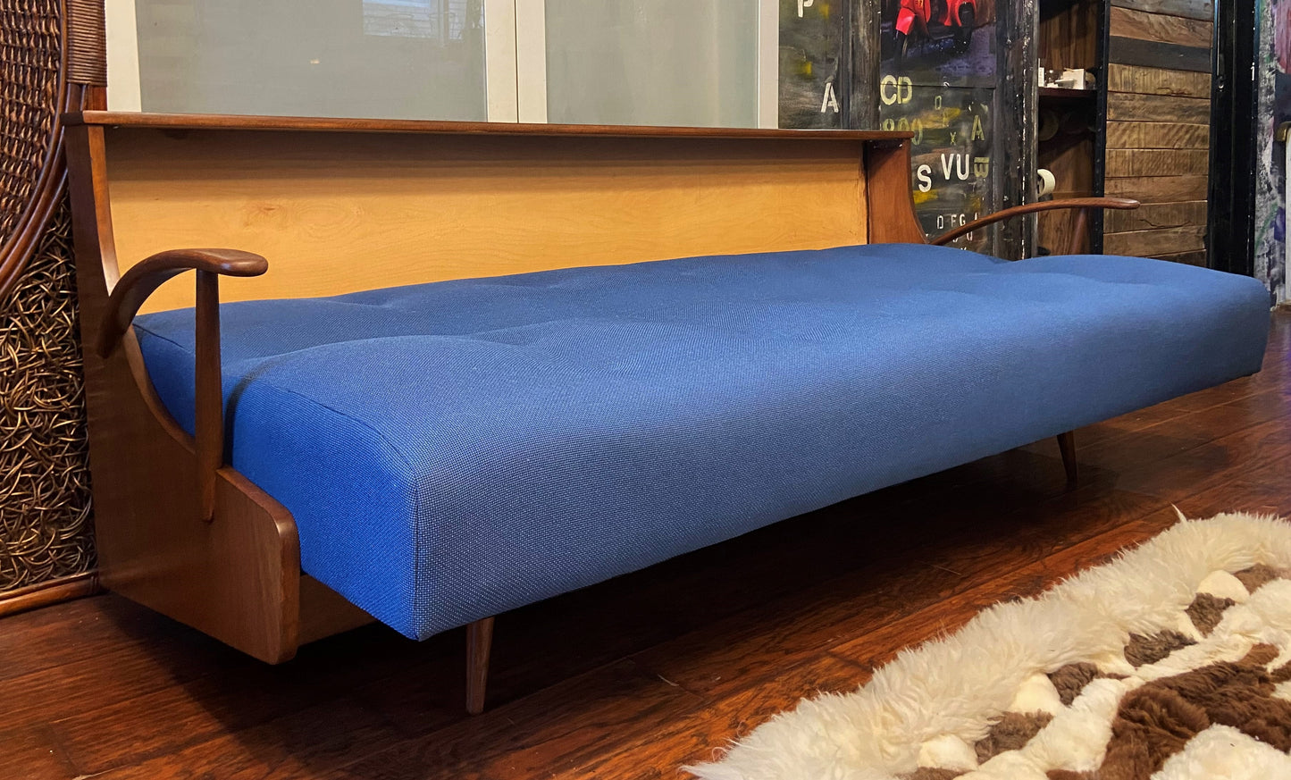 REFINISHED REUPHOLSTERED Mid Century Modern Folding Sofa - Bed