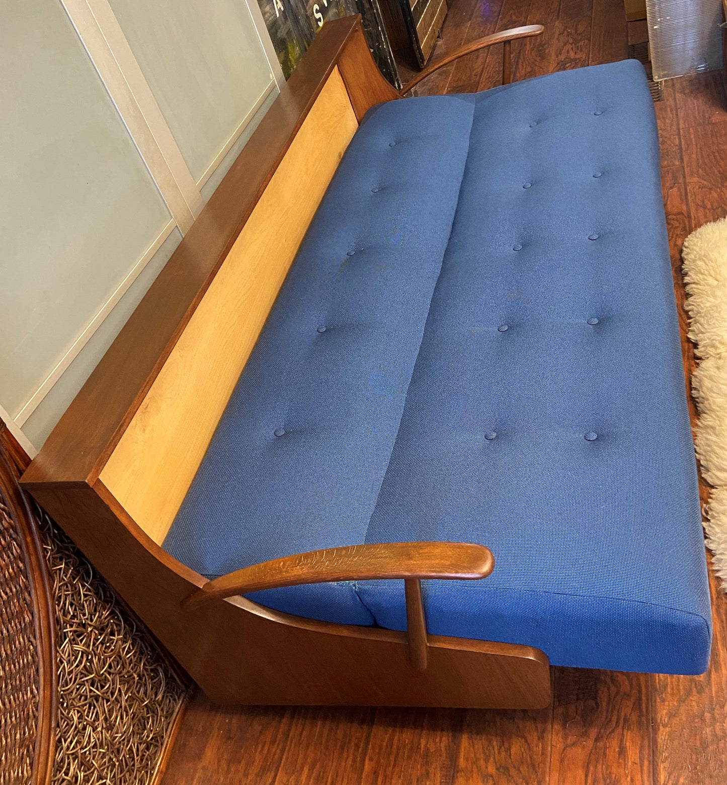 REFINISHED REUPHOLSTERED Mid Century Modern Folding Sofa - Bed