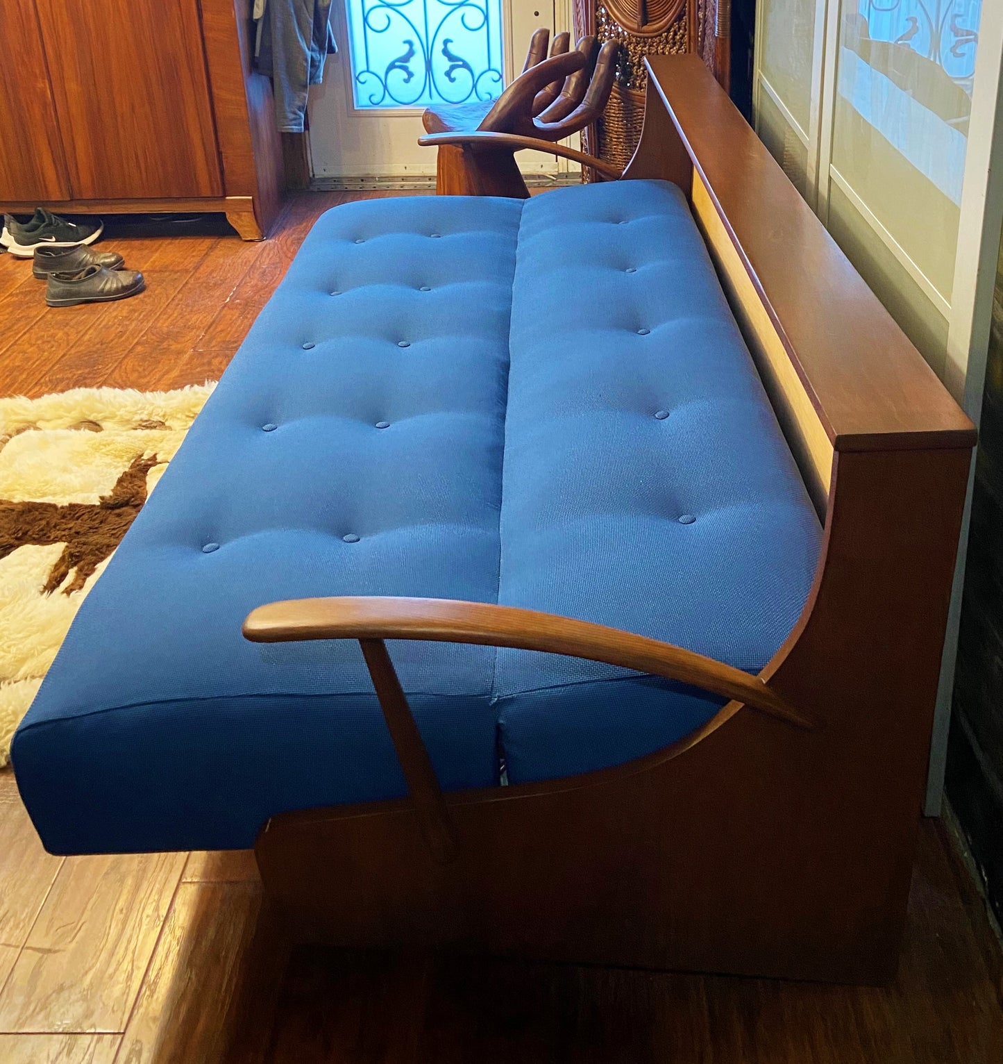 REFINISHED REUPHOLSTERED Mid Century Modern Folding Sofa - Bed