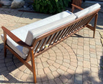 REFINISHED Mid Century Modern 3-Seater Sofa NEW CUSHIONS in Knoll stain resistant grey fabric 6