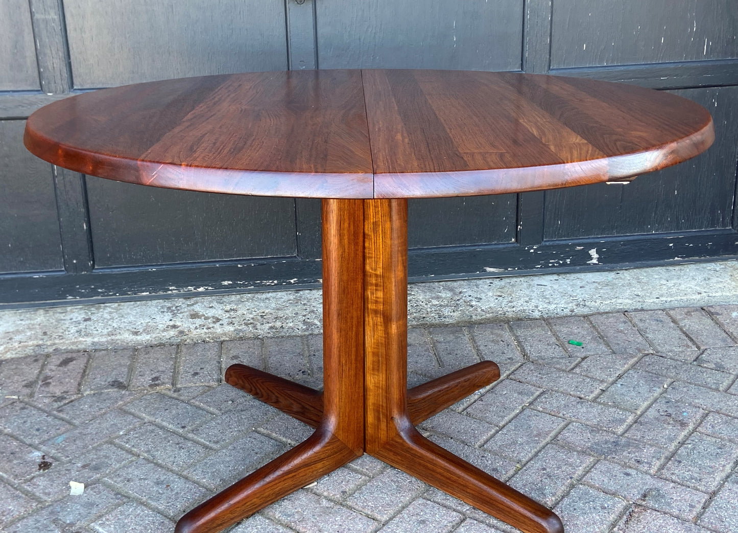 REFINISHED Rare MCM SOLID Rosewood Table Round w 1 Leaf 47" - 72" PERFECT