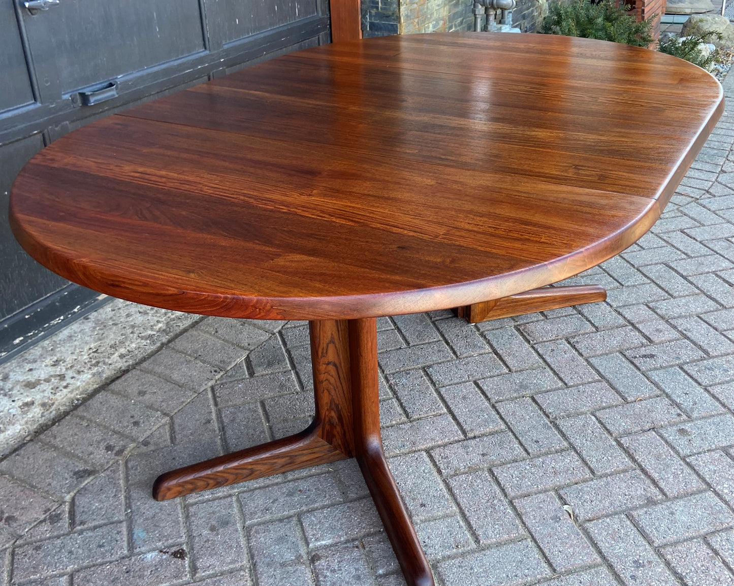 REFINISHED Rare MCM SOLID Rosewood Table Round w 1 Leaf 47" - 72" PERFECT