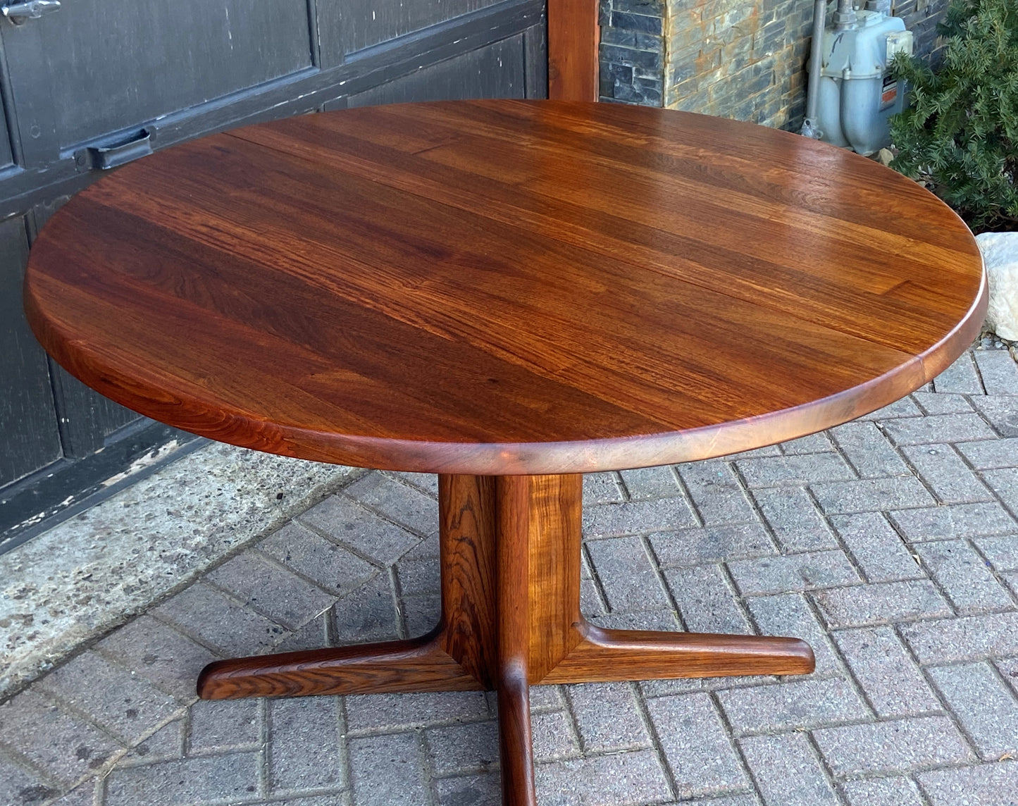 REFINISHED Rare MCM SOLID Rosewood Table Round w 1 Leaf 47" - 72" PERFECT