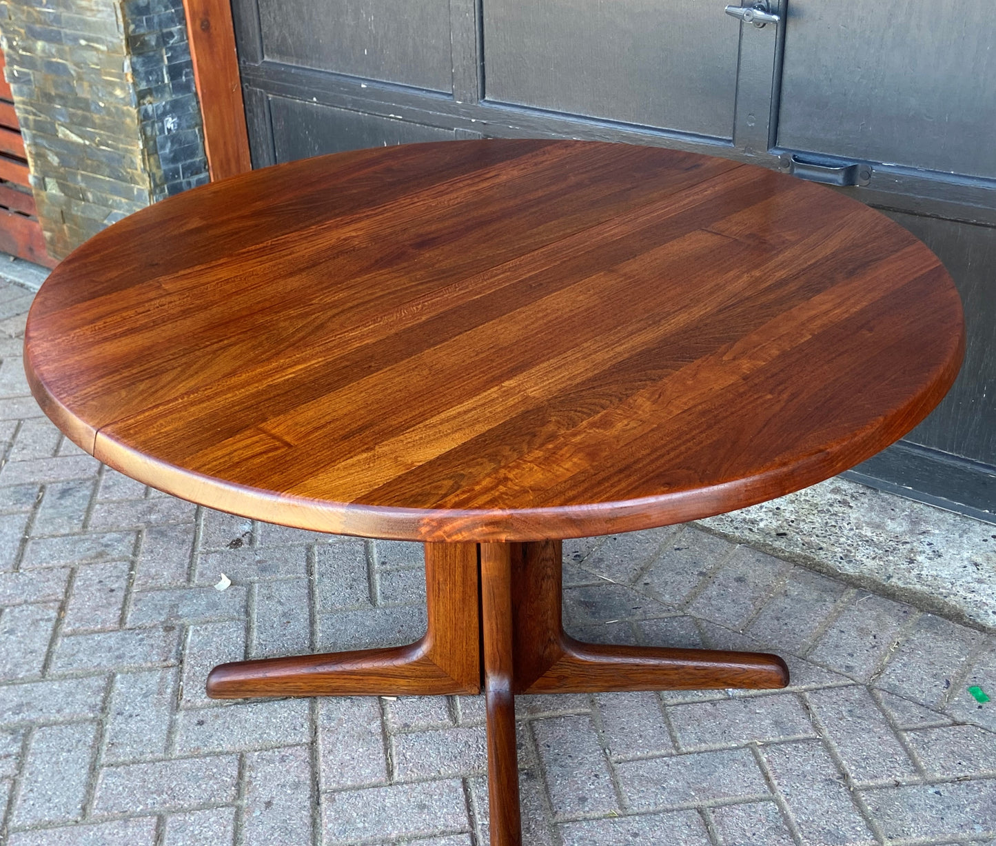 REFINISHED Rare MCM SOLID Rosewood Table Round w 1 Leaf 47" - 72" PERFECT